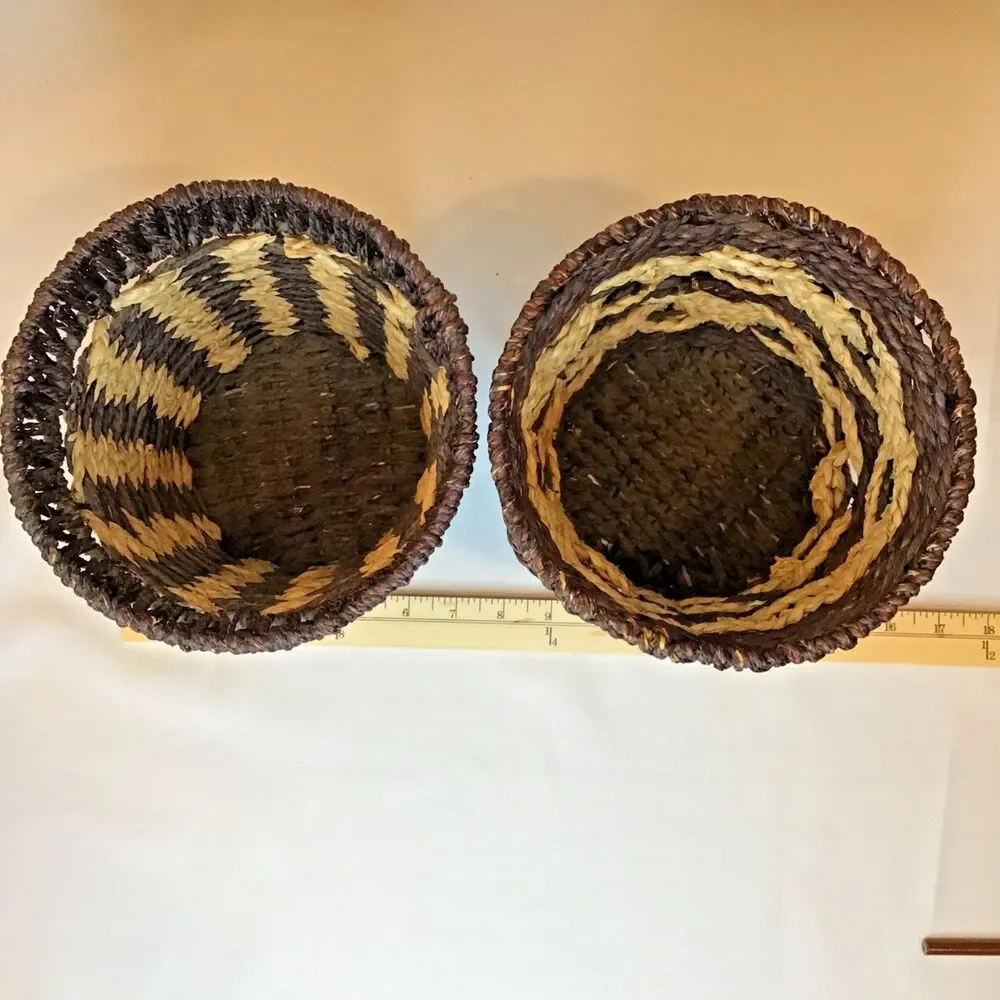 Two-Toned Woven Wicker Basket Set (2) - Brown and Beige Coloring